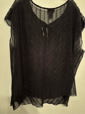 Lane Bryant Sheer Textured Black Women's Blouse - Tie Neck 18/20